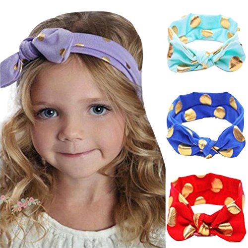 Product Cover Baby Girls Gold Dots Bronzing Headband Cotton Turban Knotted Hair Bow Hairband JA60