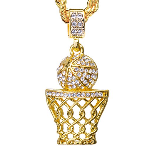 Product Cover metaltree98 14K Gold Plated Mini Basketball Rim Pendant 24 inch Rope Chain HC 1109 G