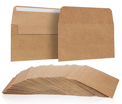Product Cover A4 Envelopes Bulk - 100-Count A4 Invitation Envelopes, Kraft Paper Envelopes for 4 x 6 Inch Wedding, Baby Shower, Party Invitations, Square Flap Photo Envelopes, Brown, 4.25 x 6.25 Inches