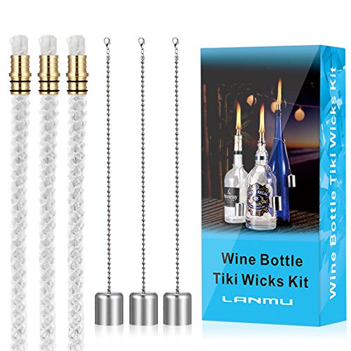 Product Cover LANMU Wine Bottle Wicks,Patio Torches Lights,Tabletop Citronella Torch,Oil Lamps Replacement Wicks,Outdoor Garden Torch,Whiskey Bottle Torch Hardware Kit,DIY Torch Decor for Party & Christmas (3 Pack)