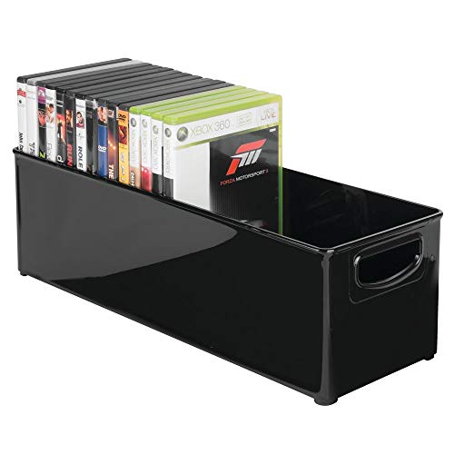 Product Cover mDesign Plastic Stackable Household Storage Organizer Container Bin with Handles - for Media Consoles, Closets, Cabinets - Holds DVD's, Video Games, Gaming Accessories, Head Sets - Black