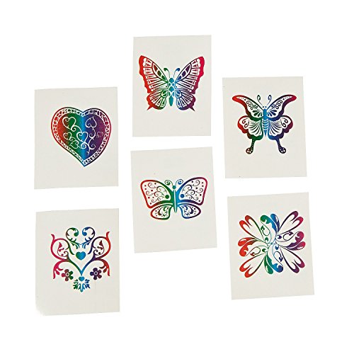 Product Cover 72 Pieces - Rainbow Glitter Temporary Tattoos in Bulk for Kids and Adults - 6 Designs