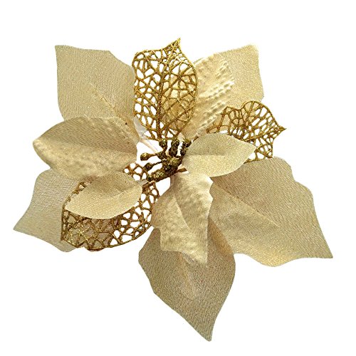 Product Cover Crazy Night (Pack of 12 Glitter Poinsettia Christmas Tree Ornaments (Gold)