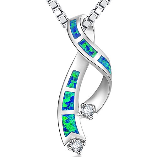Product Cover Blue Opal Jewelry Opal Necklace Opal Pendant Sterling Silver Large Ribbon Shape