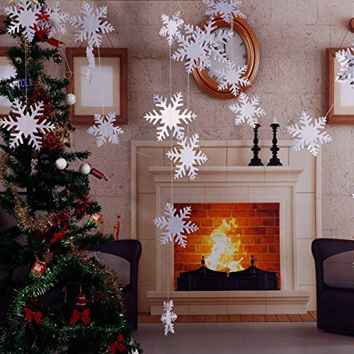 Product Cover Christmas Party Decorations,24Pcs Holiday 3D White Snowflake Hanging Garland Flags -Christmas,Home Decor,Holiday,New Years Party Decoration
