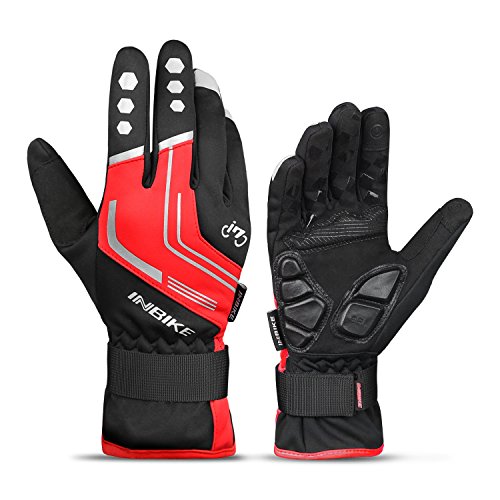 Product Cover INBIKE Cycling Winter Gloves,for Men Windproof Reflective Thermal Gel Pads Touch Screen MTB Mountain Bike Red Large