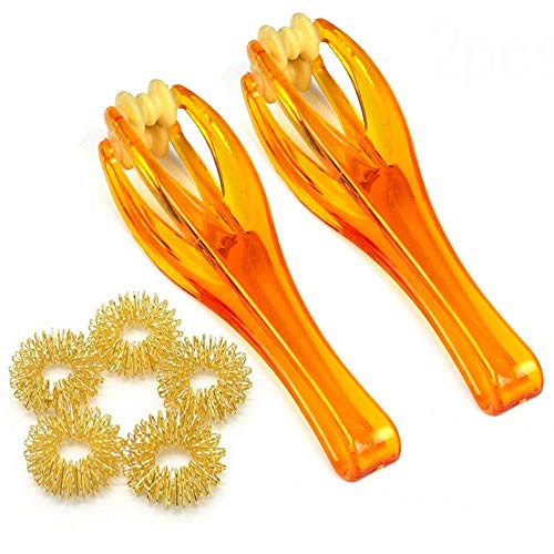 Product Cover 2 Pcs Finger Roller Massager and 5 Pcs Acupressure Massage Rings for Finger Hand Massage, Hand Blood Circulation Massage Roller Tools, Handheld Stress Relief Double Rubber Joint Roller Massager