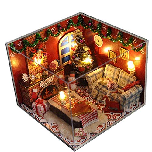 Product Cover Flever Dollhouse Miniature DIY House Kit Creative Room with Furniture and Glass Cover for Romantic Artwork Gift(Christmas Eve)