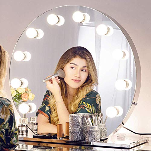 Product Cover Chende Hollywood Mirror with Lights, Lighted Vanity Makeup Mirror for Vanity Table, LED Illuminated Cosmetic Mirror with LED Dimmable Bulbs, Stainless Steel Lighting Mirror (Round)