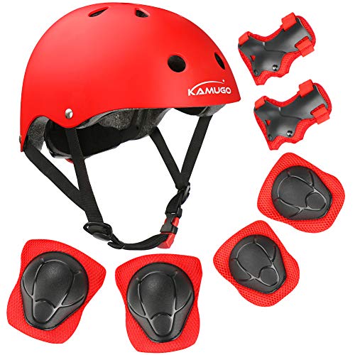 Product Cover KAMUGO Kids Youth Adjustable Sports Protective Gear Set Safety Pad Safeguard (Helmet Knee Elbow Wrist) Roller Bicycle BMX Bike Skateboard Hoverboard and Other Extreme Sports Activities