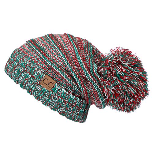 Product Cover Hatsandscarf CC Exclusives Unisex Oversized Slouchy Beanie with Pom (HAT-6242POM) (X-MAS)