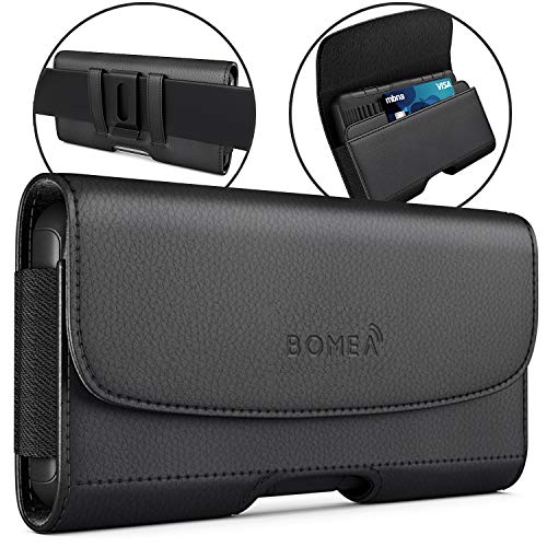 Product Cover Bomea iPhone Xs Max Holster, iPhone 8 Plus 7 Plus Belt Clip Case, Premium Leather Holster Pouch Case with ID Card Holder for Apple iPhone Xs Max/6s Plus/7 Plus/8 Plus (Fit w/Phone Case on) Black