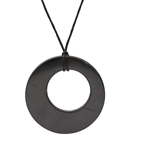 Product Cover Heka Naturals Shungite Pendant Necklace, Double Circle EMF Protection Pendant | Shungite Jewelry is Trendy and Used for Chakra and Energy Balancing | Double Circle