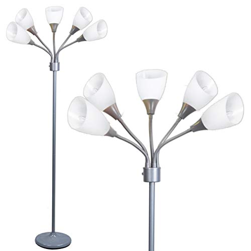 Product Cover Modern Floor Lamp Room Light by Lightaccents - Medusa Multi Head Standing Lamp Bedroom Light with 5 Positionable White Acrylic Reading Shades Room Light (Grey)