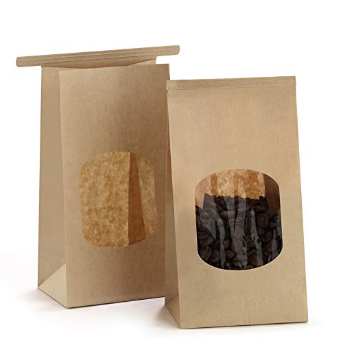 Product Cover BagDream Bakery Bags with Window Small Kraft Paper Bags 100Pcs 3.54x2.36x6.7 Inches Tin Tie Tab Lock Bags Brown Window Bags Cookie Bags Coffee Bags Treat Bags