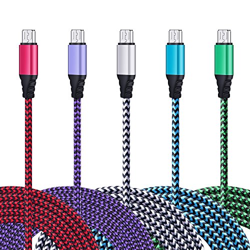 Product Cover Charger for Samsung Galaxy,Kakaly 5 Pack 6Ft Long Braided Nylon High Speed Fast Micro USB Quick Charging Cord for Samsung Galaxy S7 Edge S6,Grand Prime,Note 4 5, A7 A9,LG G4,Tablet, PS4 Android Phone
