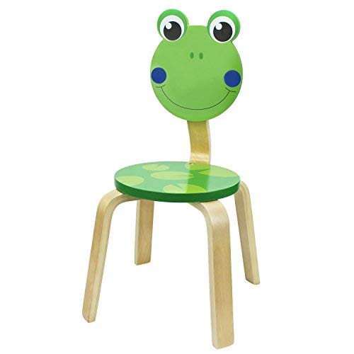 Product Cover iPlay, iLearn 10 Inch Kids Solid Hard Wood Animal Chair, Stackable Wooden Finished, Preschool, Daycare, Bedroom, Playroom, Nursery Seat, Frog Furniture Stool for Toddlers, Children, Boys, Girls