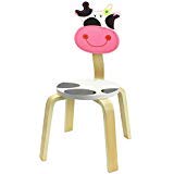 Product Cover iPlay, iLearn 10 Inch Kids Solid Hard Wood Animal Chair, Stackable Wooden Finished, Preschool, Daycare, Bedroom, Playroom, Nursery Seat, Cow Furniture Stool for Toddlers, Children, Boys, Girls