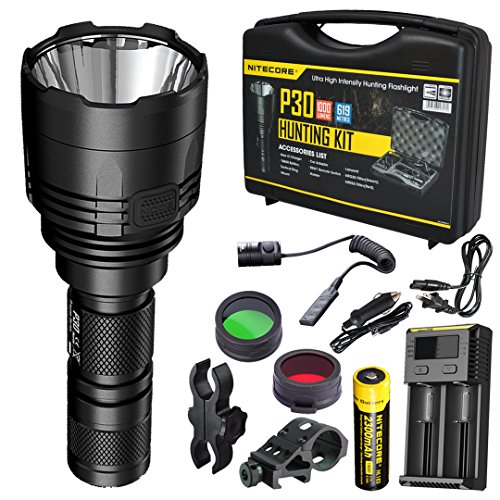 Product Cover Nitecore P30 1000 Lumens 676 Yards Red and Green Rechargeable Hunting Light with Lumentac Rifle Mounting Kit for Hog Coyote and Varmint Hunting (Medium, Gift Box Packaging)