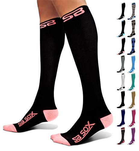 Product Cover SB SOX Compression Socks (20-30mmHg) for Men & Women - Best Stockings for Running, Medical, Athletic, Edema, Diabetic, Varicose Veins, Travel, Pregnancy, Shin Splints (Black/Pink, Large)