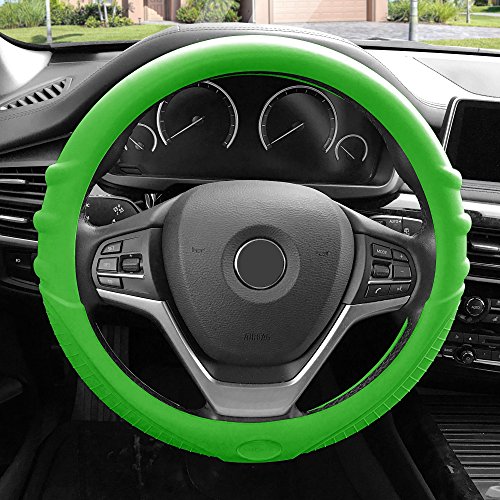 Product Cover FH Group FH3003GREEN Green Steering Wheel Cover (Silicone W. Grip & Pattern Massaging grip Green Color-Fit Most Car Truck Suv or Van)