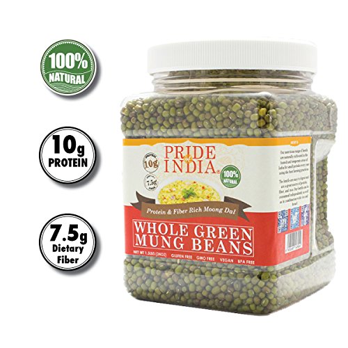 Product Cover Pride Of India - Indian Whole Green Mung Gram - Protein & Fiber Rich Moong Whole, 1.5 Pound Jar