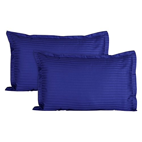 Product Cover Ahmedabad Cotton Luxurious Sateen Striped Pillow Cover / Case Set (2 Pcs) 300 Thread Count - Royal Blue