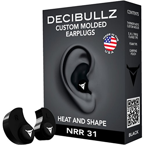 Product Cover Decibullz - Custom Molded Earplugs, 31dB Highest NRR, Comfortable Hearing Protection for Shooting, Travel, Swimming, Work and Concerts (Black)