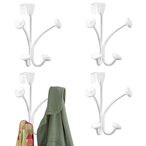 Product Cover mDesign Decorative Over Door 4 Hanging Hooks, Steel Storage Organizer Rack for Coats, Hoodies, Hats, Scarves, Purses, Leashes, Bath Towels, Robes, Mens and Womens Clothing, 4 Pack - White