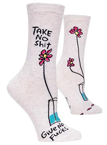 Product Cover Blue Q Socks, Womens Crew,Take No S--t Give No F--ks,Womens Shoe Size 5-10