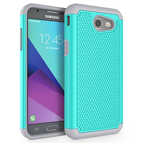 Product Cover Case for Samsung Galaxy J3 Emerge / J3 2017 / J3 Prime / J3 Mission / J3 Eclipse / J3 Luna Pro/Sol 2 / Amp Prime 2 / Express Prime 2, SYONER [Shockproof] Defender Phone Case Cover [Turquoise]
