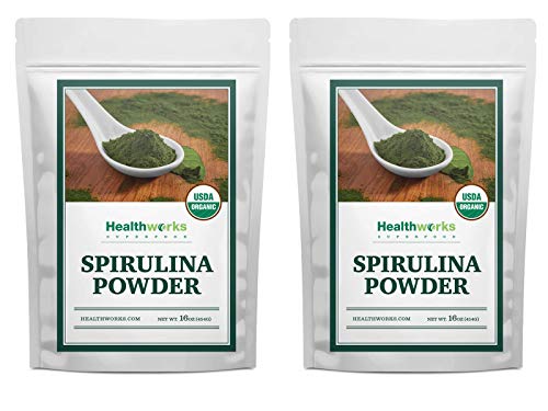 Product Cover Healthworks Spirulina Powder Organic Raw (32 Ounces / 2 Pound) (2 x 1 Pound Bags) | All-Natural & Non-Irradiated Algae | Great with Smoothies, Shakes & Oatmeal | Antioxidant Superfood