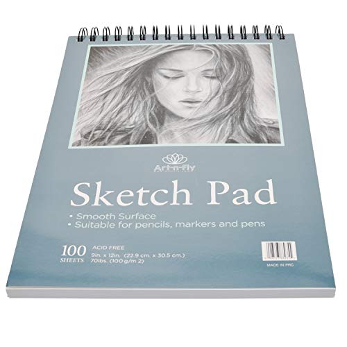 Product Cover 100 Sheets 9 x 12 Inch Smooth Sketchpad For Drawing Pencils Pens Markers Sketching Coloring Sketch Pad Spiral Bound Sketchbook
