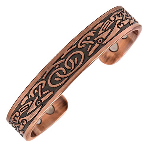 Product Cover Reevaria Pure Copper Magnetic Heavyweight Cuff Bracelet for Men, with 8 Magnets 3500 Gauss- Recovery and Pain Relief - Arthritis, Golf and other sports, Carpal Tunnel