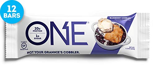 Product Cover ONE Protein Bars, Blueberry Cobbler, Gluten Free Protein Bars with 20g Protein and only 1g Sugar, Guilt-Free Snacking for High Protein Diets, 2.12 oz (12 Pack)