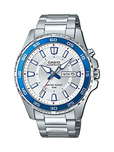 Product Cover Casio Men's 'Super Illuminator' Quartz Stainless Steel Casual Watch, Color:Silver-Toned (Model: MTD-110D-7AVCF)