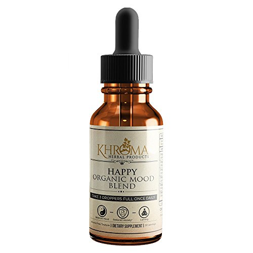Product Cover HAPPY Organic Mood Supplement - by Khroma Herbs - 30 Servings - Made in USA - Packed in a Glass Bottle
