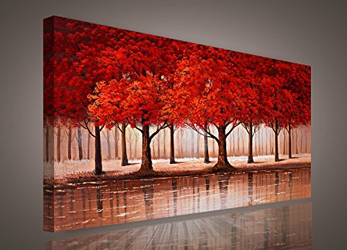 Product Cover Red Tree wall art Sunset Woods Canvas Painting Pictures Prints Photo Home Decor - Panel Framed Forest Landscape Print on Canvas Ready to Hang Modern Artwork for Kitchen Office Home Wall Decoration