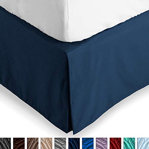 Product Cover Bare Home Bed Skirt Double Brushed Premium Microfiber, 15-Inch Tailored Drop Pleated Dust Ruffle, 1800 Ultra-Soft Collection, Shrink and Fade Resistant (Queen, Dark Blue)