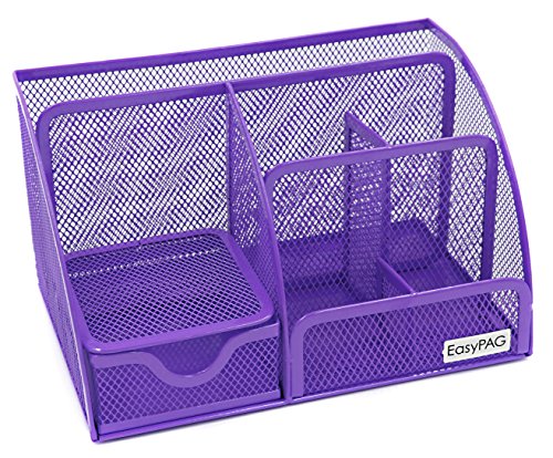Product Cover EasyPAG Mesh Desk Organizer Office Accessories Caddy 6 Compartments with Drawer,Purple