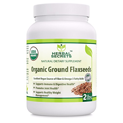 Product Cover Herbal Secrets USDA Certified Organic Ground Flaxseed 2 Lbs (Non-GMO) - Excellent Vegan Source of Fiber & Omega -3 Fatty Acids - Promotes joint health,supports healthy weight management