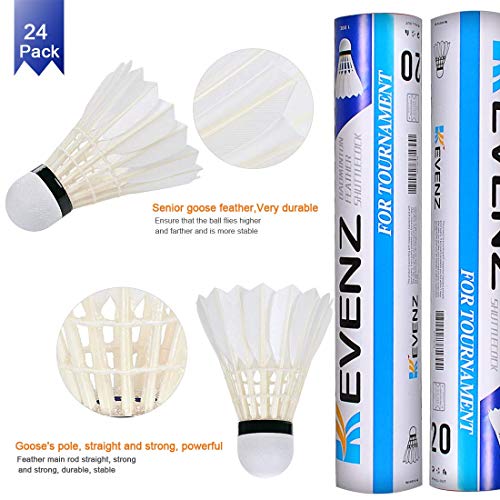 Product Cover KEVENZ 24-Pack Goose Feather Badminton Shuttlecocks with Great Stability and Durability, High Speed Badminton Birdies Balls
