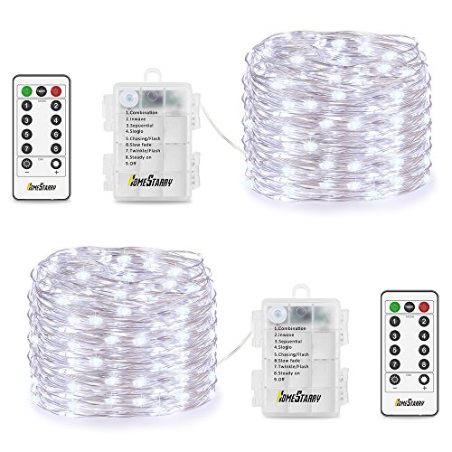 Product Cover Homestarry Fairy String Lights Battery Operated Waterproof 8 Modes, Firefly Remote, Bedroom, Patio, Decor Christmas, 16.4 ft 66 LED's, Cool White (2 Sets)