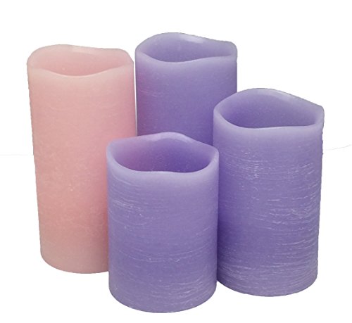 Product Cover Adoria Advent Led Candles Set of 4-Purple Rustic Wax Handmade 3pcs and Pink 1pc -Unscent with Remote and Timer,Well for Advent Occasion-Home Decor