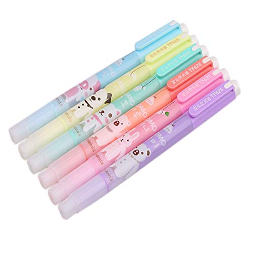 Product Cover lotusflowert Pack of 6 Cute Kawaii Novelty Cartoon Colored Assorted Animals Double Highlighter Pen Office School Supplies Students Children Gift (Color May Vary)