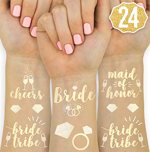 Product Cover xo, Fetti Bachelorette Party Tattoos - Bride Tribe, Maid of Honor - 24 Metallic Styles - Bridal Shower Favor and Decorations