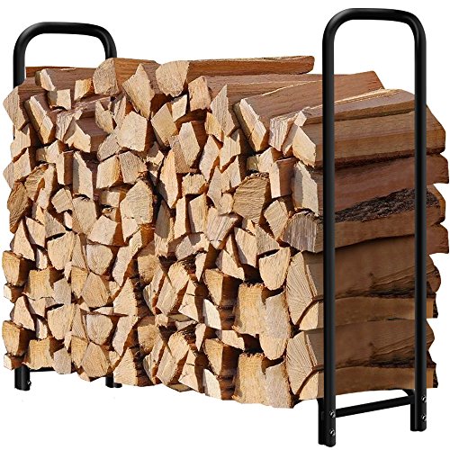 Product Cover 4ft Firewood Rack Outdoor Log Holder for Fireplace Heavy Duty Wood Stacker for Patio Deck Metal Kindling Logs Storage Stand Steel Tubular Wood Pile Racks Outside Fire place Tools Accessories Black