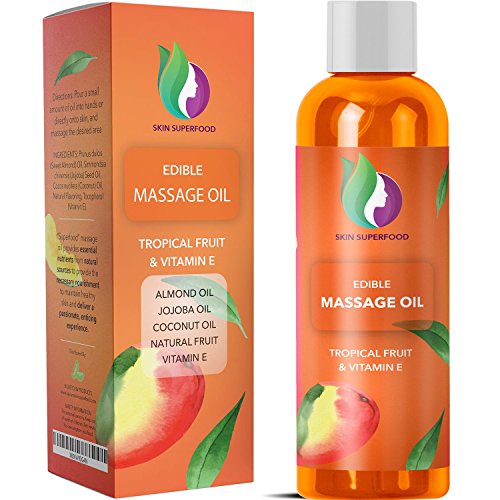 Product Cover Natural Massage Oils for Body + Sex - Erotic Edible Carrier Oil with Pure Jojoba + Sweet Almond + Coconut Oil for Dry Skin Care - Tantalizing Tropical Oils for a Relaxing Sensual Massage for Couples