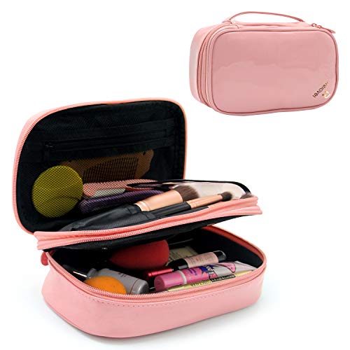 Product Cover Relavel Makeup Bag Small Travel Cosmetic Bag for Women Girls Makeup Brushes Bag Portable 2 Layer Cosmetic Case with Brush Organizer Christmas Gift (Pink)