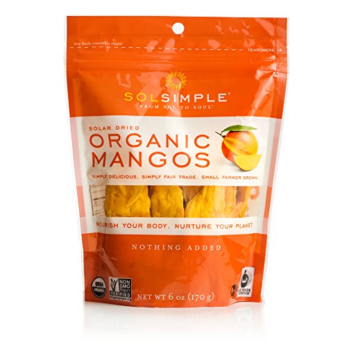 Product Cover Sol Simple Solar Dried Mango Snack, Ethical Trade From Nicaraguan Smallholder Farmers, Gluten & Preservative Free, No Sugar Added, USDA Organic, Non-GMO, Vegan & Kosher, 6oz, Pack of 2